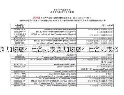 新加坡旅行社名录表,新加坡旅行社名录表格