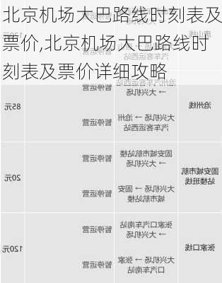 北京机场大巴路线时刻表及票价,北京机场大巴路线时刻表及票价详细攻略