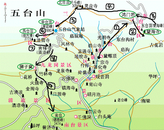 五台山景点路线图,五台山景点路线图高清